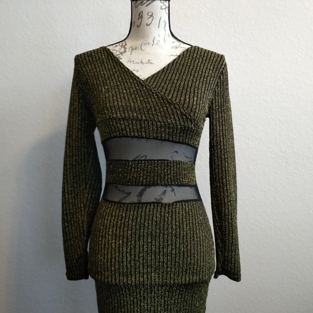 V neck skinny dress with long sleeve